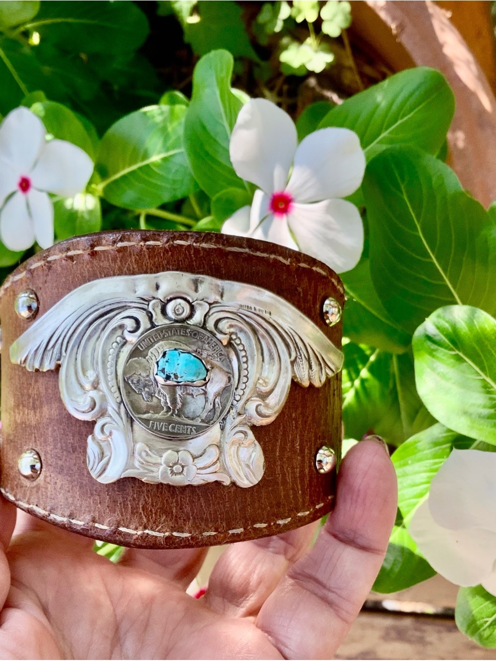Leather cuff, adjustable 6-6 3/4” wrist